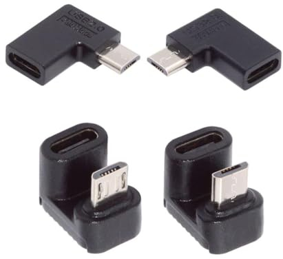 Strhowill Confezione da 4 connettori micro USB 2.0 da micro USB maschio a USB C femmina, ad angolo di 90/180 gradi, per ricarica o trasferimento dati, (5 V2A) 10 W, 480 Mbps