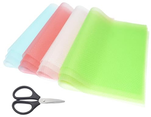 SHENSAIGO 12 PCS Fridge Liners, Waterproof Antibacterial Fridge Mats, Washable Non Slip Refrigerator Mats with Scissor, DIY Cuttable Refrigerator Pad for Cupboard Table Drawer (4 Colors 29 x 45 cm)