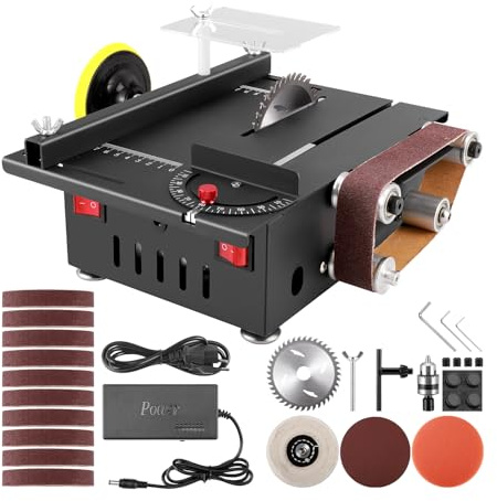 Mini sega circolare da tavolo con levigatrice a nastro, 300 W, multifunzione, portatile, di precisione, fai da te, in miniatura, con 4 lame