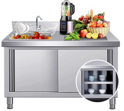 Lavandino Professionale Ristorante Lavello Cucina con Mobile Lavatoio da Esterno Lavello da Cucina Indipendente con Rubinetto per Garage Ristorante Cantina Lavanderia Interni Esterni.(120x50x80cm)
