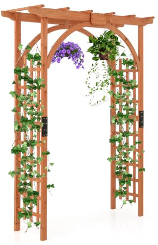 RELAX4LIFE 2,2M Arche de Jardin en Bois avec Treillis pour Plantes Grimpantes & Rosiers & Vignes, Pergola d'escalade pour Décoration Pelouse Arrière-Cour, 160 x 60 x 217cm (160x60x213 cm)