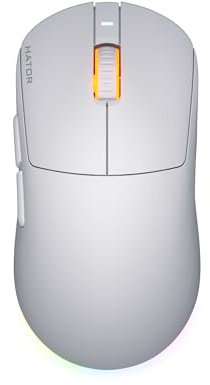 HATOR Quasar 3 Wireless Gaming Maus – Symmetrisches Design, 2.4GHz/Bluetooth/USB, 12.000 DPI PixArt Sensor, 100 Mio Klicks, RGB, 100 Std Akkulaufzeit, 64g, PC/Mac/Linux, Weiß
