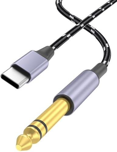 DCNETWORK Câble audio USB-C vers TS 6,35 mm, plaqué or, adaptateur USB Type-C vers prise jack mono 1/4, compatible avec iPhone 15/16, haut-parleurs, amplificateur, table de mixage - 4,5 m