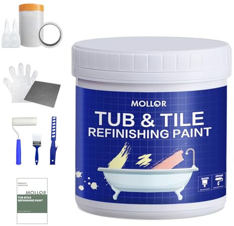Mollor Badewannenlack Weiß 1kg, Fliesenfarbe Badezimmer Fliesenlack, Hochdeckende, wasserbeständige Badewannenfarbe, Badewannen Reparaturset weiß,ideal für Badewanne, Duschwanne und Waschbecken