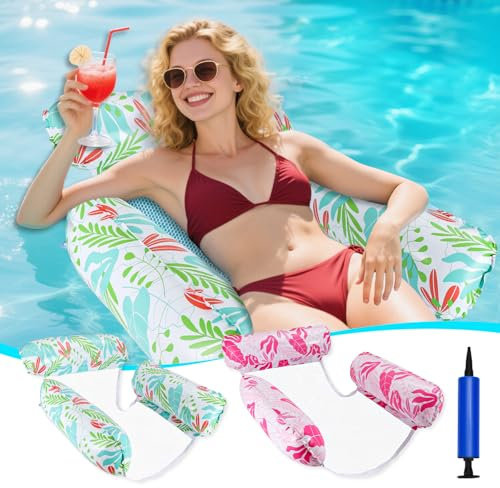 GCRQ Bouee Piscine Adulte Bouée Gonflable, 2 Pièces Hamac Polyvalent avec Chaises Flottantes, Matériau PVC Résistant – Flotteurs pour Piscine, Plage, Jouets Estivaux et Cadeaux de Fête (Rose, Vert)