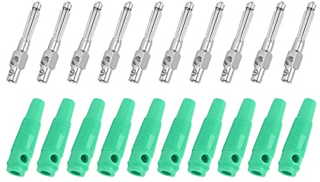 Eacam 10Pcs 4mm 7Pin Banana Plug Copper 1000V 32A Stackable Male Plugs with Soft Sleeve Screw Tight for Speaker TV Computer (Green)