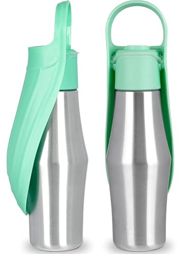PZCC Bouteille d'eau pour Chien 750ML, Gourde Chien Promenade, Isotherme Bouteille d'eau, Pliable, Portable Acier Inoxydable 304 Bol d'eau Chat, pour Le Camping Le Randonnée (Vert Clair, 750 ML)