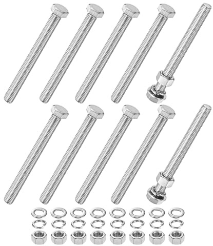 M METERXITY Paquete de 10 tornillos de cabeza hexagonal con tuercas, arandelas planas y de bloqueo, kit de pernos y tuercas de acero inoxidable M12 x 120 mm, surtido de pernos métricos totalmente