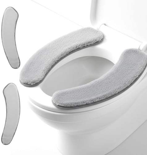 2 PCS Thick and Elastic Toilet Seat Cushion Cover, Washable Soft Padded Toilet Seat Elongated, Easy Install with Double-Sided Hook and Loop Fastener, Seats Mat Cushions for Elderly, Seniors (Gray)