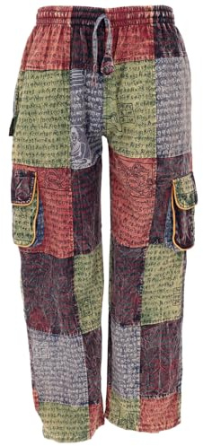 GURU SHOP Patchwork Pantalones Cargo Cómodos Mantra Estampado Unisex Casual Pantalones Hombre Algodón, carbón, 46