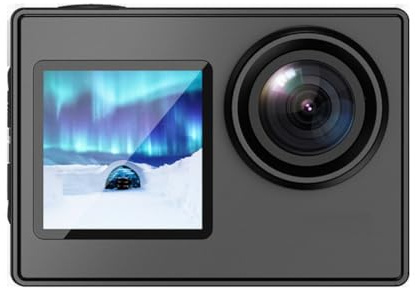 Gettimore Caméra d'action 4K double écran, étanche à 30 m, WiFi, caméra de sport de plein air compacte pour la pêche et la moto, noir