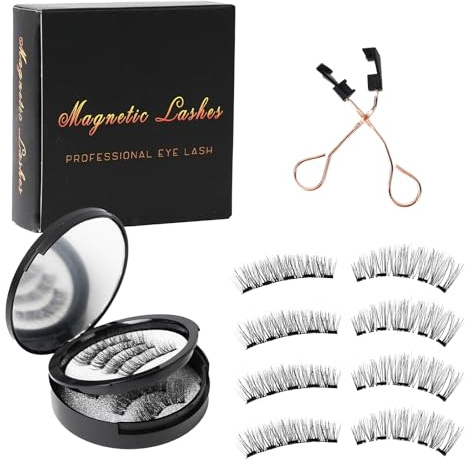 2 Paare Magnetische Wimpern Set, Wiederverwendbare Magnetic Lashes Ohne Kleber, natürlich fein & dicht verlängert, Falsche Wimpern, Inklusive Applikator & 2-Lagen Box mit Spiegel