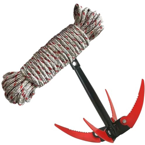 MAGICLULU Outil à Main pour Jardinage Coupe-Herbe Pliable en Acier Inoxydable 4 Dents, Éliminateur D’Herbes Aquatiques pour Bassin, Étang et Piscine, Râteau Pratique Corde Couleur Aléatoire