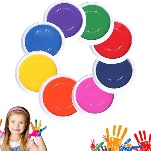 Ajxwde 8 Stück Stempelkissen Kinder, Ungiftig Abwaschbar Fingerabdruck Stempelkissen Bunt, Stempelkissen Set，Fingerstempel für DIY Leinwand, Papier Handwerk, Geburtstag Geschenk (8 Farben)