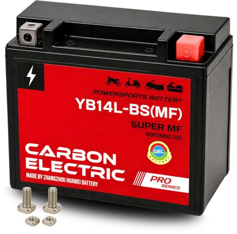 CarbonElectric Motorradbatterie YB14L-BS 14Ah 12V GEL Akku – Wartungsfrei Vorgeladen für Roller Quad ATV Scooter