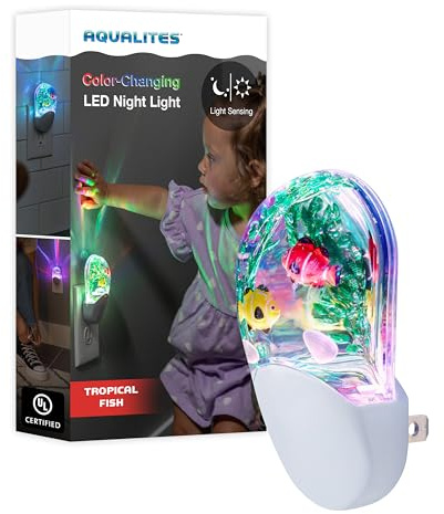 Lights By Night Tropical Aqualites LED Night, Plug-in, Color Changing, Light Sensing, Auto On/Off, for Kids, Under the sea, Fish, Bedroom, Bathroom, Playroom, 10908