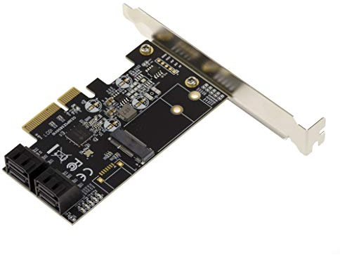 KALEA-INFORMATIQUE 4X PCIe 3.0-Controller-Karte mit 4 SATA 6G-Ports und 1 M.2 NGFF-Port (M2 SATA B Key). Chipsatz JMB585.