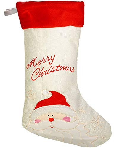 alles-meine.de GmbH XL - Weihnachtssocke & Filzstrumpf - Leinen & Filz - 52 cm - Weihnachtsmann/Nikolaus/Santa Clause - zum Aufhängen - Nikolausstiefel - Nikolausstrumpf/We..
