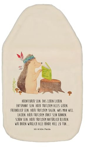 Mr. & Mrs. Panda Wärmflasche Igel Federschmuck - Geschenk, Tiere, Abenteuer, Kleine Wärmflasche, Wärmflaschenbezug, Waldtiere, Wärmflasche mit Bezug,