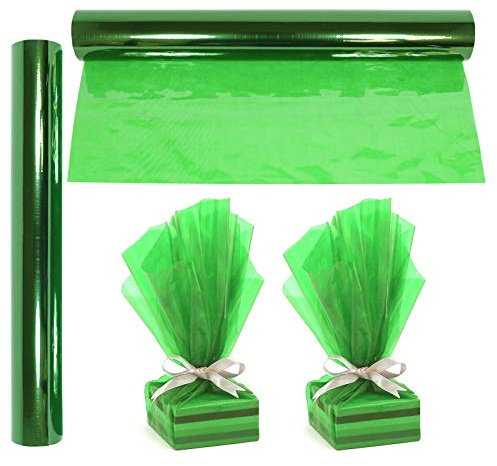 Rouleau de cellophane vert - 30,5 m de long x 40,6 cm de large - 2,3 mm d'épaisseur - Pour cadeaux, paniers, arts et travaux manuels, friandises, papier cadeau en cellophane | Couleur de Noël