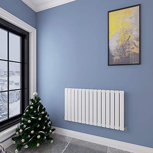 Acezanble│Horizontal Designer Flat Panel Radiator White 600x1020mm Double Panel Central Heating