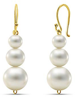 Miore Schmuck Damen Durchzieher Ohrringe mit weiße runde Süßwasserperlen 7.5 mm Ohrringe aus Gelbgold 14 Karat /585 Gold