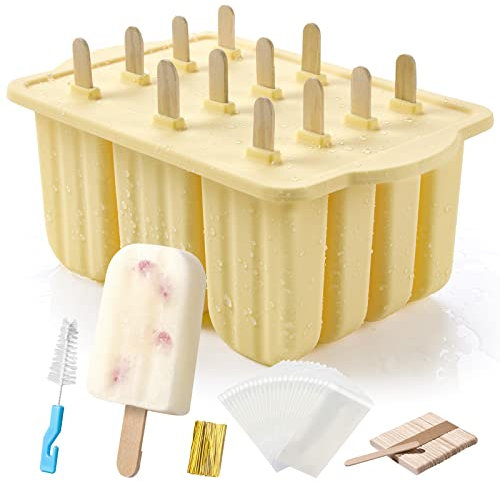 MEETRUE - Moldes de silicona para paletas, 12 unidades, fáciles de liberar, sin BPA, moldes para hacer paletas heladas, para hacer paletas caseras con 50 palitos de paletas + cepillo de limpieza