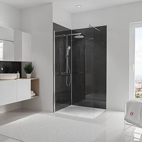 Schulte DecoDesign Set für Ecke, 2x Wandverkleidung, Motiv: Hochglanz Stein Anthrazit, Größe: 210 x 100 cm, Fliesenersatz, D1901021-2-F 701