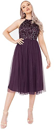 Maya Deluxe Damen Maya Deluxe Damen Embellished Halter Neck Midi Bridesmaid Dress Bridesmaid Dress (1er Pack)
