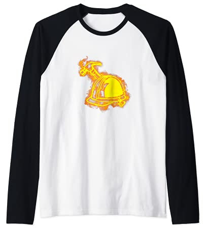 Feuer Bauarbeiter Helm Und Hammer Flammen Bauarbeiter Raglan