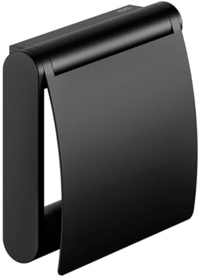 KEUCO Plan Toilettenpapierhalter mit Deckel, offene Form, Metall schwarz | Made in Germany, schwenkbar, inkl. Schrauben und Dübel, Klopapierhalter zum Bohren