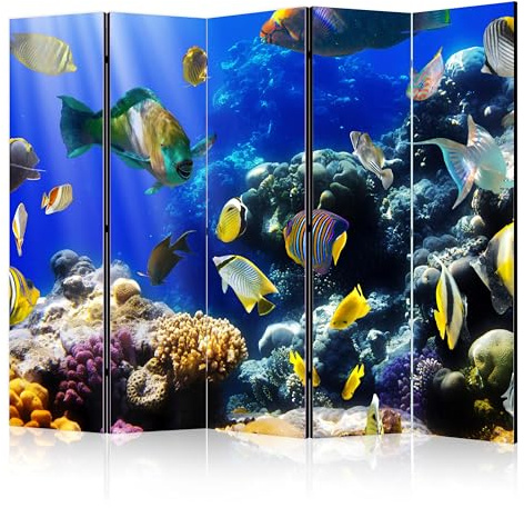 murando - Paravent Décoratif Intérieur Acoustique, Nature, 225x172 cm | 5 Panneaux, Séparateur de Pièce Insonorisant, Isolation Phonique, Pour Bureau, Fabrication EU, Mousse Acoustique, Coloré Mer