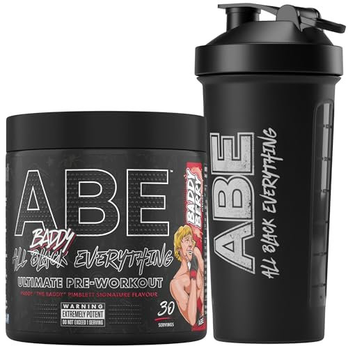 Applied Nutrition Bundle ABE Pre Workout 375g + ABE Black Shaker 700ml | All Black Everything Pre Workout Powder, Energy Drink, Physical Performance, Creatine, Beta Alanine, Caffeine (Baddy Berry)