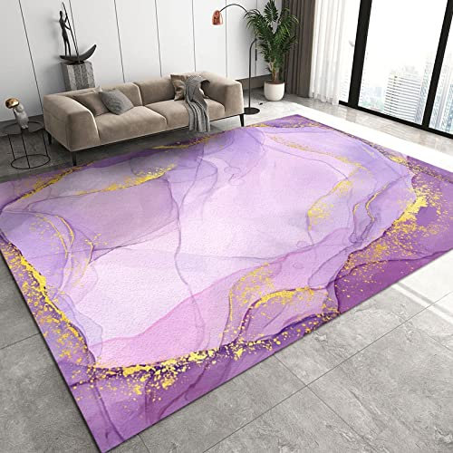 SANSJI Luxus Lila Marmor Teppiche Gegend, Lila Gold Fantasy Treibsand Kurzflor Kinderteppich - für Terrasse Garten, Küche, Bad Oder 60 x 90 cm
