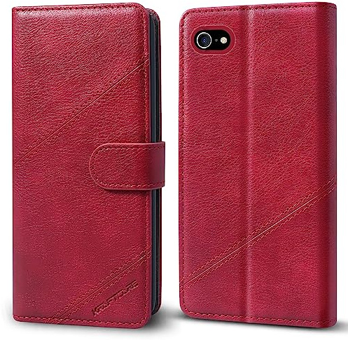 KRAFTCARE Handyhülle für iPhone 7/8/SE Hülle | Klapphülle mit Premium PU Leder, 3 Kartenfächer + Geldscheinfach, Ständer, Stoßfeste, RFID Blockierung, Weinrot