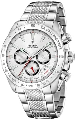 Festina Herrenuhr Analog aus Edelstahl 316l Silberfarben F20668/1 | Quarzwerk, Chronograph, Kalender, Robustes Mineralglas