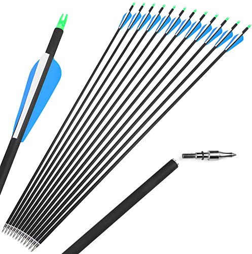 SHARROW 12pcs 30 Zoll Gemischter Carbonpfeil Spine 500 Archery Carbon Arrows Jagdpfeile Kohlenstoff Pfeile für Compound und Recurve Bogen Bogenschießen Jagd (12Pcs, blau)