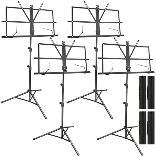 4 Pack Music Stand, 2 in 1 Dual-Use Folding Sheet Music Stand, Lightweight Portable Adjustable Desktop Book Stand with Music Sheet Clip Holder & Carrying Bag