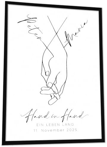 JUHMI Personalisiertes Hochzeitsgeschenk | Hochzeitsposter mit Namen, Spruch & Datum | Geschenk zur Hochzeit, Verlobung oder Jahrestag | Individuelles Paarbild für Brautpaar & Partner | DIN A4
