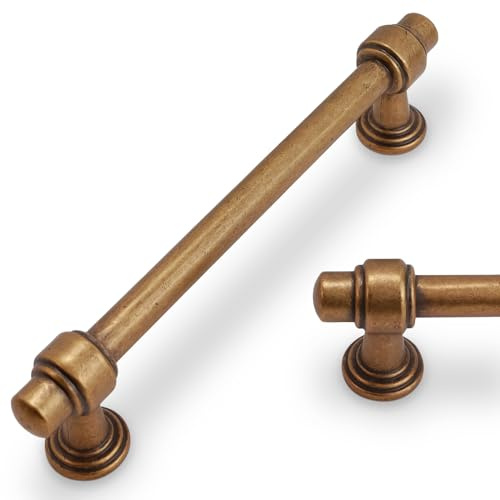 POVEFONK 10 Pack 5 inch(128mm) Antique Brass Kitchen Cabinet Handles Cabinet Pulls Vintage Drawer Pulls Aged Gold Bronze Hardware Kitchen Handles