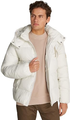 Calvin Klein Herren Pufferjacke Essentials mit Kapuze, Weiß (Ivory), XXS