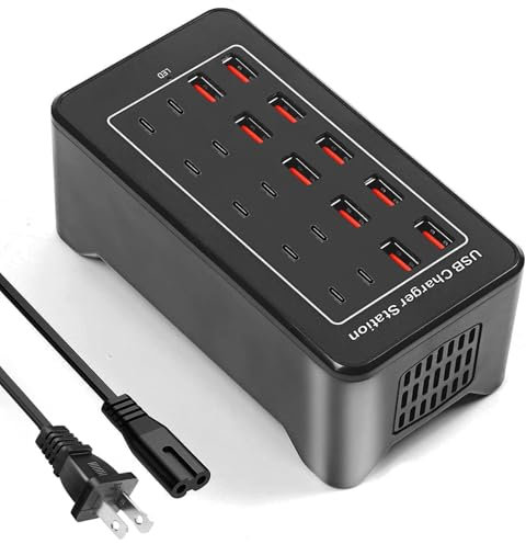 USB c Charger Block Multiple Ports, USB Power Strip, 120w 20-Port Desktop USB c Charging hub Family-Sized with 10 Port USB C Charging Station for iPhone iPad, USB Fast Charger for Samsung Tablet