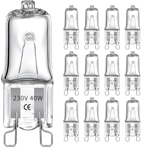 INSTR G9 Halogen Leuchtmittel 40W 230V, Glühbirne G9 12 Stücke Halogen G9 40W Dimmbar Halogen Leuchtmittel, 2700K Warmweiß