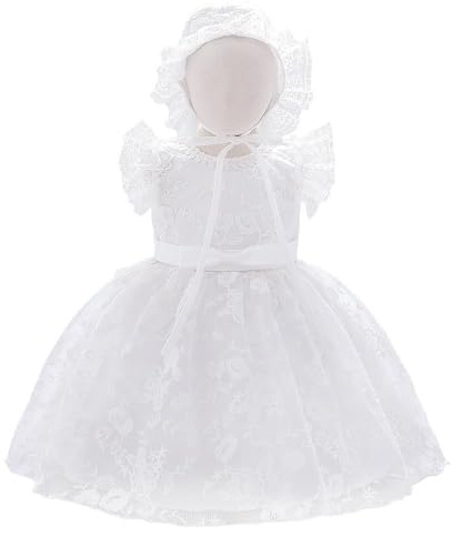 Lito Angels Vestido de Bautizo Bordado Blanco Ropa Bautismo con Gorro Capó para Bebé Niña Talla 18-24 Meses (Número de Etiqueta 90)