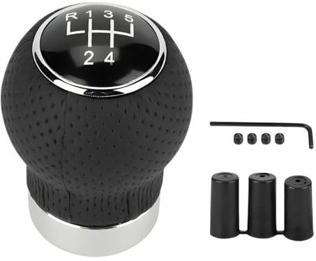 JNNJ Pomo Cambios Coche Universal, Palanca Cambios Manual Para Coche, Palanca Cambio Con 3 Adaptadores, Adaptador Pomo Cambio Cuero PU, Universal Para Mayoría Transmisiones Manuales(5-Velocidades)