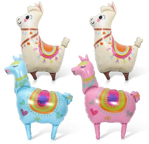 4 Stück Lama Folienballon, XXL Alpaka Luftballon, Lama Riesenballon, Gigante Tiere Helium Ballons, Groß Alpaka Tier-Ballon für Kinder Geburtstag Hochzeit Party Urlaub Dschungel Zoo Deko