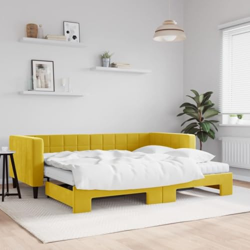 CKioict Palettenbett Modernes Bettgestell Jugendbett Tagesbett Ausziehbar mit Matratzen Gelb 90x200 cm SamtGeeignet für Gästezimmer, B&Bs, Schlafzimmer