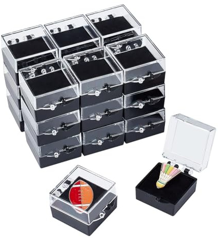 NBEADS 20 Caja de Regalo para Pin, Caja de Exhibición de Piedras Preciosas con Insignia Cuadrada Negra con Bandeja, Mini Joyero para Insignias, Alfileres, Monedas, Gemas, Joyería, 3.75x3.05x2.2cm