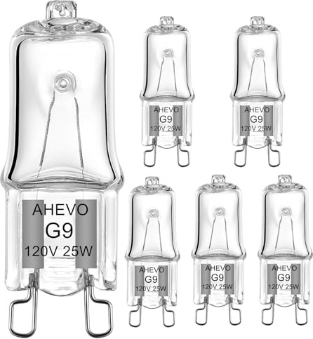 AHEVO G9 Halogen Bulb 120V 25W T4 JCD Type 2 Pin Base Light Bulb Replacement for Microwave Bulbs,Chandeliers, Dimmable,2700K Warm White (6 Pack)