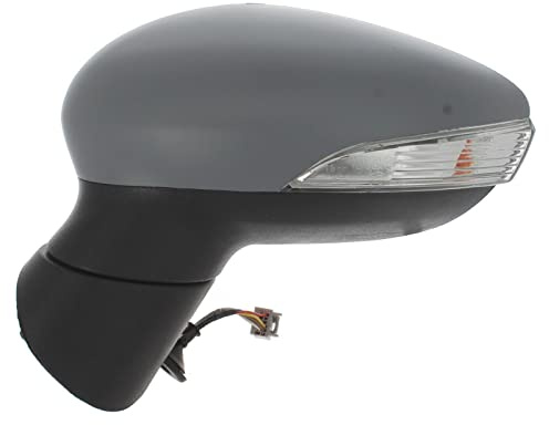 Electric Wing Door Mirror, Fits Ford Fiesta Mk7 2012-2018 | Primed Cover, Aspherical Chrome Heated Glass, Indicator Light, UK Passenger Side Left Replacement